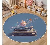 Tapis Rond Tourne-Disque Planète, Poils Courts Pliable Science-Fiction Illustration Bleu Tapis, Lavable en Machine et Facile d'entretien, pour Cuisine Salon Salle à Manger - 120cm