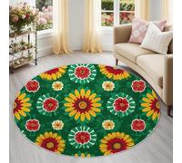 Tapis Rond Tournesol Mandala de Bohême Décoration d'intérieur élégante 60 cm (Round) Lavable - Poils Courts Doux et antidérapant - pour Chambre à CoucherVert