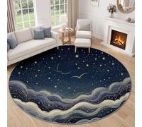 Tapis Rond Träumerisch Romantisch Wolken Sterne - 90 cm Tapis Doux Et Moderne pour Salon Chambre Entrée, Antidérapant Résistant Confortable Gris Bleu Lavable Rond Interieur Carpet
