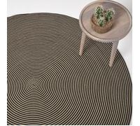 HOMESCAPES Tapis Rond Artisanal tissé à Plat en Coton Spirale Beige et Noir pour la Chambre ou Le Salon, 200 cm