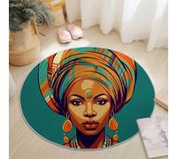 Tapis Rond Tribal Femme Africaine Foulard Imprimé, Lavable en Machine Tapis de Sol Décoration Antidérapant pour Salon Chambre Cuisine Balcon Terrasse Salle à Manger,(Coloré, 120 cm)