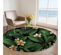 Tapis Rond Tropical 160 cm et Moquette Ronde Salon, Design Plantes Feuilles De Palmier Floral, Tapis Circulaire Antidérapant et Doux, Idéal pour Décoration Chambre et Salle à Manger, Vert Foncé