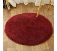 Tapis rond ultra doux en fausse peau de mouton duveteuse pour chambre à coucher et salon - Tapis de sol en peluche (rouge vin, 90 cm de diamètre)