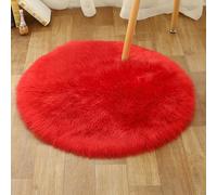 Tapis rond ultra doux en fausse peau de mouton pour chambre à coucher et salon, tapis de sol à poils longs en peluche (90 cm, blanc avec pointes jaunes)