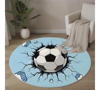 Tapis Rond Un Ballon De Football Traverse Un Mur Pour Chambre à Coucher, Effet De Destruction De Mur De Dessin Animé Tapis Rond Antidérapant Poils Ras Et Doux Pour Chambre à Coucher Cuisine Salon 60cm