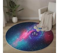 Tapis Rond Univers Ciel Étoilé, Tapis Imprimé Galaxies Spirales Planètes Doux Antidérapant, Rug Violet Interieur Flanelle Lavable en Machine, pour Salon Chambre Cuisine Balcon Terrasse 100cm