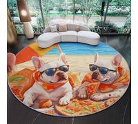 Tapis Rond Vacances Bulldog Nourriture 120 Cm - Tapis Doux Et Moderne pour Salon, Chambre, Bureau Ou Entrée, Antidérapant, Facile À Nettoyer, Résistant Et Confortable Couleur Orange