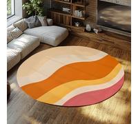 Tapis Rond Vague Boho Rétro - Motif Abstrait Orange, Rose et Jaune, Doux et à Poils Ras pour Chambre 60cm