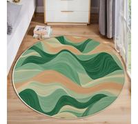 Tapis Rond Vague Rayée pour Salon, 60 Cm, Grand Tapis Géométrique Tendance, Vert Émeraude, Lavable Confortable, Antidérapant Doux Facile À Nettoyer pour Chambre À Coucher De Chevet