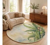 Tapis Rond Vert 160 Cm,Tapis Salon Moderne Lavable | Moquette Doux Poil Ras Avec Plantes Printanières L'Aquarelle Feuilles Fougère Champignons Forêt,Antidérapant Pour Chambre Décoration Intérieure