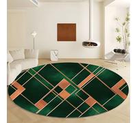 Tapis Rond Vert Armée Lavable en Machine, Tapis Fluffy Poil Ras Antidérapant - Moquette Doux Microfibre Grille Géométrique Feuille D’Or pour Salon Chambre à Coucher Cuisine Diamètre 160 cm
