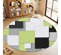 Tapis Rond Vert Gris Lavable en Machine, Tapis de Sol Décoration Minimaliste Moderne Géométrique Cubes Antidérapant pour Salon Chambre Cuisine Balcon Terrasse Salle à Manger, 180 cm