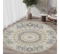 Tapis Rond, Vintage Beige à Motif Floral Oriental Classique, Gris Jaune, ø 200 cm, Large Rugs for Living Dining Room Lounge Bedrooms Decor Carpets Floor Protection Mat,