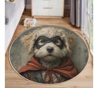 Tapis Rond Vintage Cape Chien, Tapis Antidérapant De Salon Salle À Manger Chambre Cuisine, Lavable Interieur Décoration Design Peinture À L'Huile Animalière, Brun Rouille Poil Court Doux 60 Cm