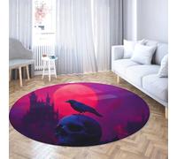 Tapis Rond Violet 160cm Halloween mystérieux château crâne Corbeau Motif antidérapant à Poils Ras Pliable Non muant Cercle Tapis pour Chambre à Coucher