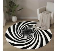 Tapis Rond Vortex Circulaire 100 cm, Tapis à Poils Courts Illusions D'Optique Lavable en Machine Antidérapant Décoratif Rond pour Salon Chambre Salle à Manger, Noir Et Blanc
