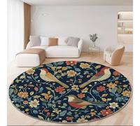 Tapis Rond William Morris Oiseaux Et Fleurs Lavable Antidérapant Doux pour Salon, Chambre Ou Bureau - Tapis Moderne Décoratif Bleu À Poils Courts, Confortable Et Durable