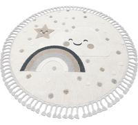 Tapis rond YOYO EY78 blanc / beige - Nuage, arc-en-ciel, points pour enfants, structurel, sensoriel Strapce beige cercle TAILLE 120 cm