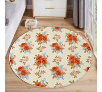 Tapis Rond100 Cm, Tapis Pois Bouquet De Coquelicots Plantes Naturelles Lavable Machine Pour Salon - Antidérapant Moquette Chaleureux Guérisseur Pour Salle Manger Chambre Nurserie, Beige Rouge