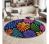 Tapis Rond80 Cm, Tapis Monstera Tropicale Et Ludique Feuilles Éclatantes Lavable Machine Pour Salon - Antidérapant Moquette Chaleureux Guérisseur Pour Salle Manger Chambre Nurserie, Monstera Noire