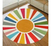 Tapis Ronde,Décoration de Sol Moderne Arc-en-Ciel géométrique Circulaire et colorée, Rouge, ø 100 cm, Tapis Poils Ras Design Moderne Bureau à Domicile,