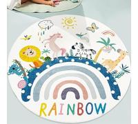 Tapis Ronde,Lion Animal Motif Arc-en-Ciel Moderne, Bleu, ø 130 cm, Tapis Poils Ras Decoratif pour Fauteuil Pouf Salon Moderne Chambre Adulte ou Ado