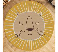 Tapis Ronde Lion Jaune Moutarde Décoration,Mustard Beige, ø 100 cm, Rond Tapis Coussinets Protecteurs pour Enfants Chambre Bebe Salon