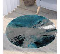 Tapis Ronde,Motif Abstrait Bleu Sarcelle, imprimé Moderne, Gris, ø 130 cm, Washable Rugs for Bedroom Living Room Decor Office Chairs for Home Floor Protector,