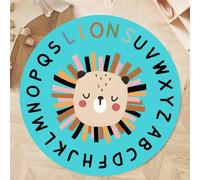 Tapis Ronde,Motif Lion Noir Marron Beige, Bleu Sarcelle, ø 150 cm, Rugs for Living Room Bedroom Kitchen Floor, Easy to Vacuum, Washes in Washing Machine,