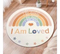 Tapis Ronde,Tables de Chevet Modernes géométriques Arc-en-Ciel, décor de Sol, Orange, ø 130 cm, Tapis Poils Ras Decoratif pour Fauteuil Pouf Salon Moderne Chambre Adulte ou Ado