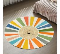 Tapis Ronde,Thé Noir coloré Bleu Vert Arc-en-Ciel à Rayures Motif Lion, Beige, ø 130 cm, Tapis Poils Ras Decoratif pour Fauteuil Pouf Salon Moderne Chambre Adulte ou Ado