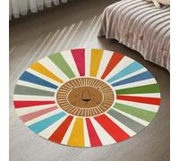 Tapis Ronde,Thé Noir coloré Bleu Vert Arc-en-Ciel à Rayures Motif Lion, Marron, ø 150 cm, Rugs for Living Room Bedroom Kitchen Floor, Easy to Vacuum, Washes in Washing Machine,