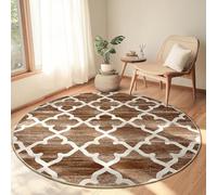 Tapis Ronde,Treillis géométrique Moderne imprimé Vintage, Marron, ø 130 cm, Tapis Decoratif pour Fauteuil Pouf Salon Moderne Chambre Adulte ou Ado