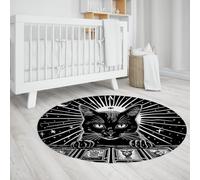 Tapis Ronds 110cm Chat Mignon Lavable antidérapant Amusant Jouer Tapis Noir et Blanc Style rétro pour Salle de Classe Tout-Petit Chambre d’Enfant Tapis décoratifs