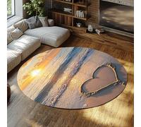 Tapis Ronds 120cm（Rond） Rugs antidérapants lavables Sable doré & océan intérieur à Poil Bas pour Salon Chambre Entrée Tapis romantiques Sunset