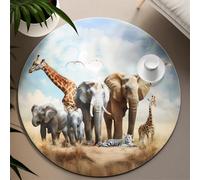 Tapis Ronds 200cm éléphant Girafe Tigre Lavable antidérapant drôle Jeu Tapis Animaux africains pour Salle de Classe Tout-Petit Chambre d’Enfant décors Tapis