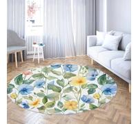 Tapis Ronds 70cm Fleurs colorées botaniques Lavable antidérapant Amusant Tapis de Jeu Style Minimaliste Moderne pour Salle de Classe Tout-Petit Chambre décors Tapis