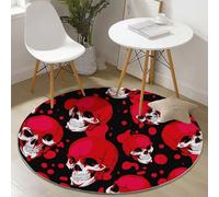 Tapis Ronds Antidérapante Dark Fantasy Crâne Art Numérique Thème, 160 cm Moelleuse Flanelle & Lavable Tapis Rond, Convient pour Salon Chambre d'enfant Balcon Décorer, Rouge Noir