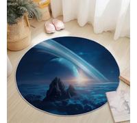 Tapis Ronds Antidérapante Fantastique Cinématographique Galaxie Thème, 160 cm Moelleuse Flanelle & Lavable Tapis Rond, Convient pour Salon Chambre d'enfant Balcon Décorer, Bleu Foncé