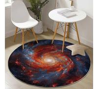 Tapis Ronds Antidérapante Fantastique Galaxie Espace Thème, 180 cm Moelleuse Flanelle & Lavable Tapis Rond, Convient pour Salon Chambre d'enfant Balcon Décorer, Rouge Bleu