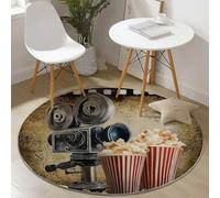 Tapis Ronds Antidérapante Rétro Nostalgie Appareil Photo Bobine De Film Thème, 100 cm Moelleuse Flanelle & Lavable Tapis Rond, Convient pour Salon Chambre D'enfant Balcon Décorer, Marron Clair