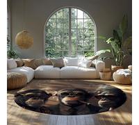 Tapis Ronds antidérapants Ultra Doux imprimé en 3D Singe Animal personnalisé Tapis Cercle à Poils Ras Lavable pour dortoir de Salon 90cm