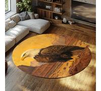 Tapis Ronds Bald Eagle 80cm（Rond） Rugs rustiques Vintage en Cercle Tapis antidérapants antidérapants Oiseaux lavables pour Salon Chambre Rugs intérieurs à Poil Bas