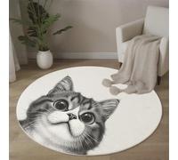 Tapis Ronds Chat Qui Jette Un Coup D'Œil, Tapis Rond Animaux Mignons À L'Aquarelle Antidérapant Doux Rugs Chambre, Lavable Rug De Salon, pour Bureau L'intérieur 80cm
