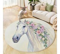 Tapis Ronds Cheval Blanc Rose, Tapis Rond Animal De Rêve À L'Aquarelle Antidérapant Doux Rugs Chambre, Lavable Rug De Salon, pour Bureau L'intérieur 60cm