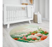 Tapis Ronds de château de Dessin animé Fantasy Colorful Botanical Garden Circle Tapis Doux antidérapant à Poils Ras pour Chambre à Coucher Chambre à Coucher 160cm