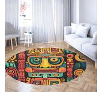Tapis Ronds de Design Unique Moderne Mystérieux Exotique coloré Cercle Tapis Portable Lavable à Poils Ras pour Salon Appartement 160cm