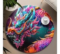 Tapis Ronds de diamètre Ultra Doux Asiatique Vintage Dragon Fantasy Art Paillasson antidérapant Design Moderne Cercle Tapis pour Salle de Jeux 160cm