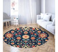 Tapis Ronds de Style bohème 240cm Art Ethnique Texture Florale Lavable antidérapant Amusant Tapis de Jeu pour Salle de Classe Tout-Petit Chambre d’Enfant décors Tapis