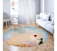 Tapis Ronds de Style rétro 80cm Red Balloon Girl Lavable Antidérapant Doux Low-APL Jeté Cercle Tapis pour Chambre Salle de Conférence Salle à Manger